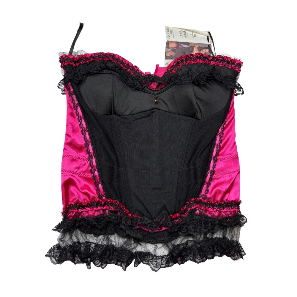 NWT Black & Fuchsia Lace Corset Bustier Burlesque Lingerie Retail $124